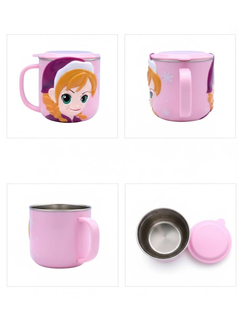 Disney Kids Stainless Steel Drinking Mug with Lid – Cartoon Design | Double Wall Insulated Cup for Hot & Cold Drinks | Leak-Resistant, Safe & Durable Children Mug (Ana) - Image 5